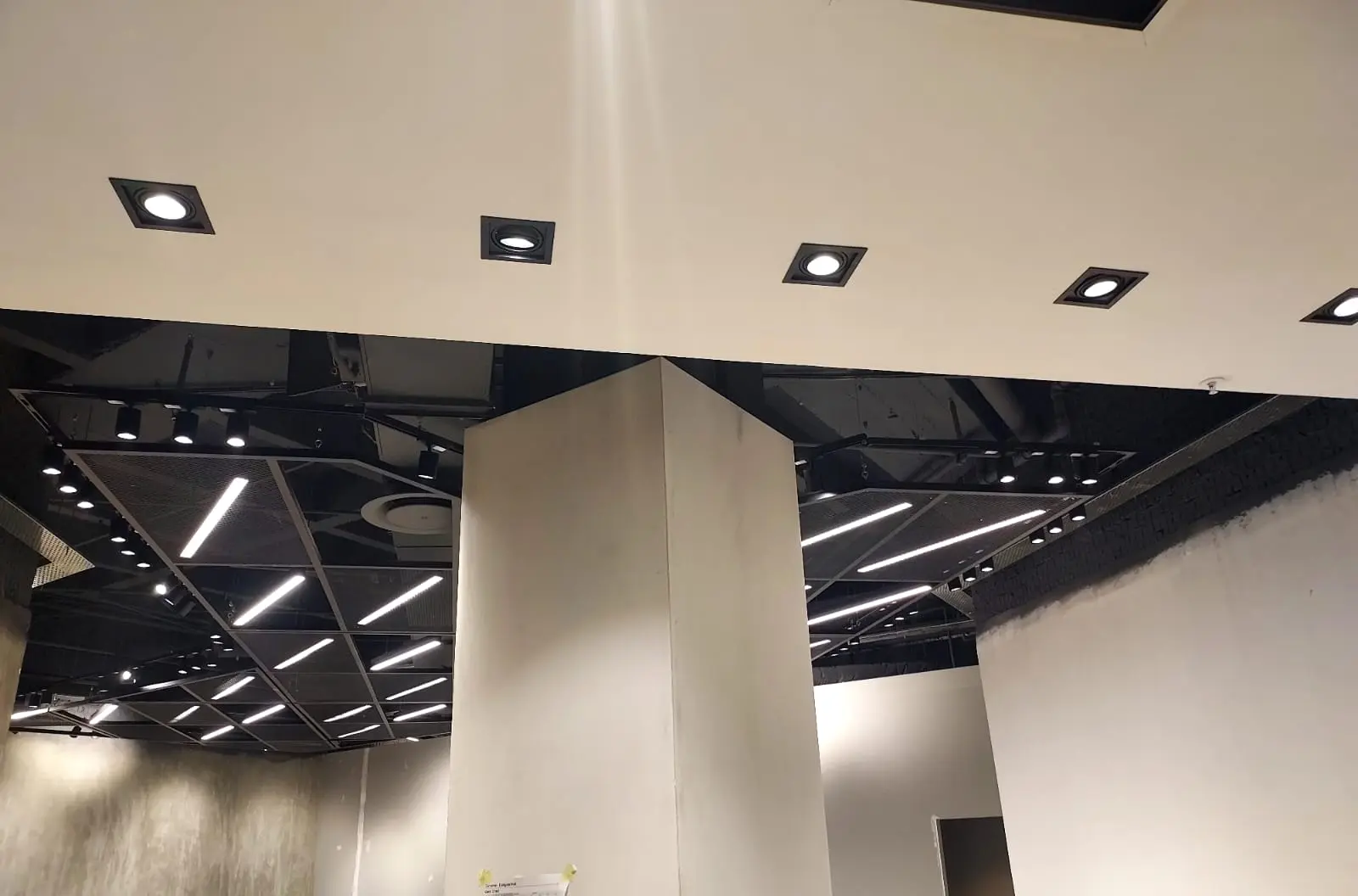 LED linear lights and downlights on a retail fit-out